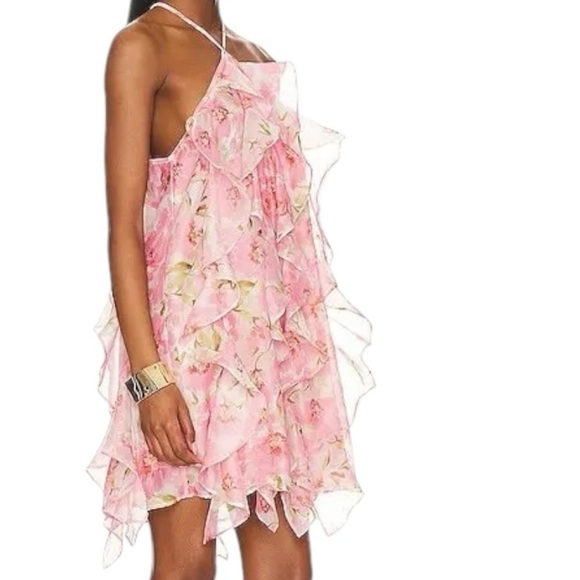 NWT Misa Miah Dress In Pink Floral Coquette tiered whimsical romantic fairy M - Picture 3 of 16